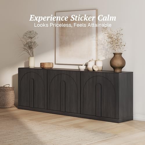 BELLEZE Bijou Modular Media Console Wall Unit (94.5" Wide)-Extra Long Entertainment Center & Storage System-Arched Door Sideboard for Living Room -Hides All Clutter, Ebony - Image 4