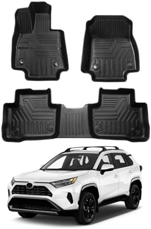 Powerty Floor Mats for 2019-2024 2025 Toyota RAV4 Accessories All Weather Floor Liner 3D TPO 1st & 2nd Row Floor Mat Heavy-Duty Floor Liners(FIT All Models) by Powerty