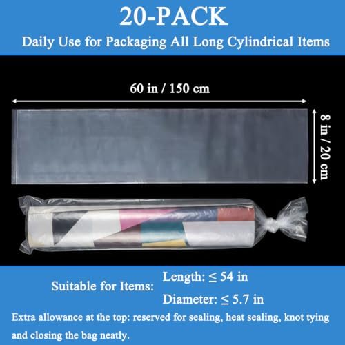 20PCS 8" x 60" Extra Long Clear Plastic Sleeves for Posters and Banners - Image 2