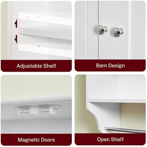 Iwell Bathroom Wall Cabinet, Over The Toilet Storage Cabinet with Towel Rack & Adjustable Shelf, Medicine Cabinet for Bathroom, White - Image 6