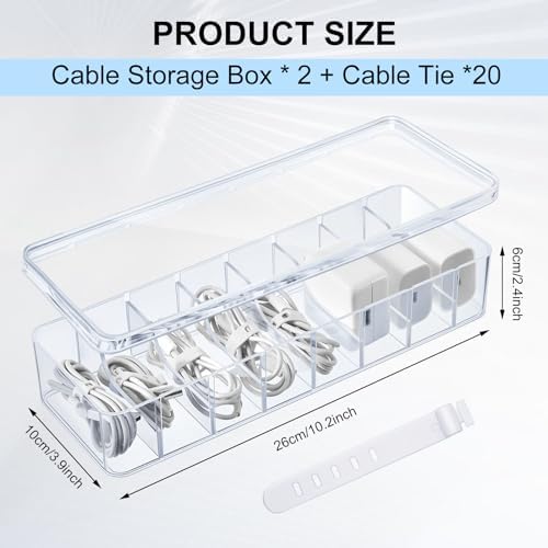 Tatuo Cord Organizer Box with Lid, Clear, 2 Pack - Image 2