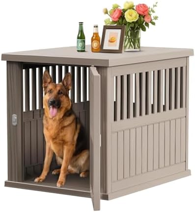 42 Inch Dog Crate Furniture Lockable Dog Kennel Indoor for Large Dogs and Medium Heavy Duty Pet Crate Decorative Pet Cage End Table,Grey by KFY