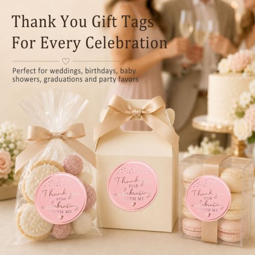 100PCS Thank You for Celebrating with Me Stickers, Rose Gold Pink Wedding Favor Labels for Bridal Shower, Baby Shower, Engagement Party, Gift Bags & Invitations 1.6 Inch (Pink Rose, with Me) - Image 7