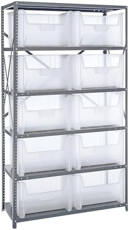 Quantum Storage Systems QSBU-700CL Clear-View Giant Stack 6-Shelf Steel Shelving Unit, 18" x 42" x 75" with 10 QGH700CL Bins, Clear by QuantumStorageSystems