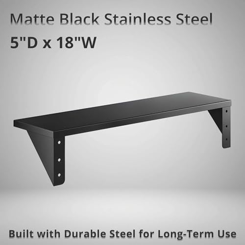 5" x 18" Small Stainless Steel Wall Shelf, Heavy Duty Storage Rack for Kitchen, Bathroom, Garage - Image 2