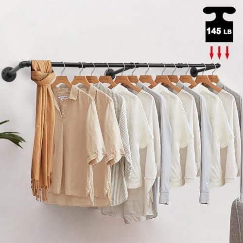 Livabber Industrial Pipe Clothes Rack, Heavy Duty Detachable Iron Garment Rack Wall Mounted, Rustic Saving Space Clothes Bar Multi-Purpose Hanging Rod for Bedroom, Closet, Black (60 Inch) - Image 6