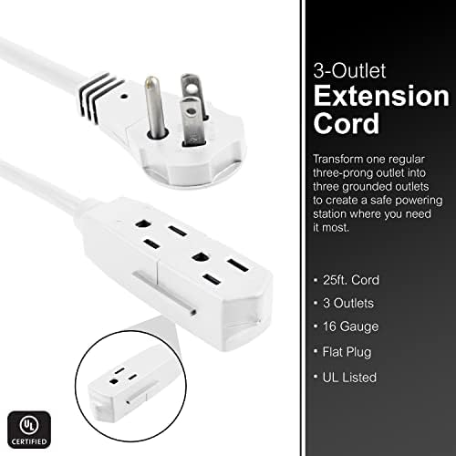 GE 3-Outlet Flat Extension Cord 25 Ft Grounded Extension Cord - Image 2