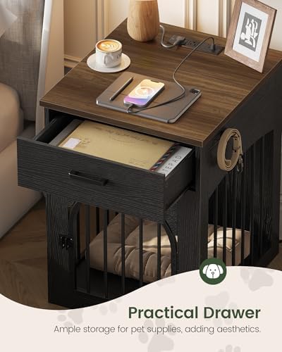 CHOEZON Dog Crate Furniture, Wooden Dog Kennel with Charging Station and Storage Drawer, Indoor Pet Crate End Table for Small Breeds,Dog Cage for Living Room, Bedroom, Black and Walnut MGW01UBL - Image 5