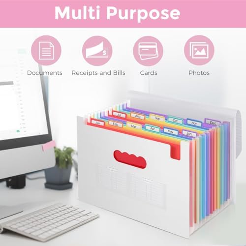 SKYDUE Accordion File Organizer, Expanding File Folder with 13 Pockets, Portable Document Paper Bill Receipt Organizer, Home School Office Supplies, Letter A4 Size White - Image 7