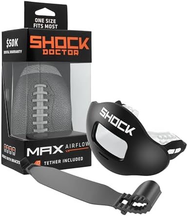 Shock Doctor Lip Guard, Adult and Youth Mouth Guard Football with Strap, Breathable Wide Opening Football Mouthpiece for Youth and Adults OSFA, Shock Doctor Mouth Guards, Max Airflow by ShockDoctor