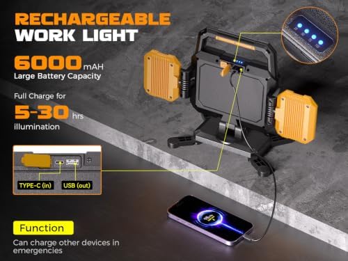 YZONI 4000LM Rechargeable LED Work Light, Magnetic Portable Shop Light - Image 5