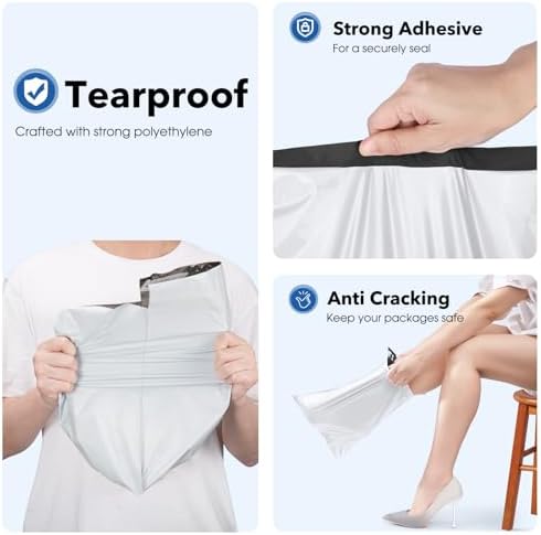 Fuxury 9x12" 1200pcs Shipping Bags Poly Mailers for Clothing,Waterproof Shipping Bags for Clothing, Strong Adhesive Shipping Envelopes for Small Business, White - Image 2