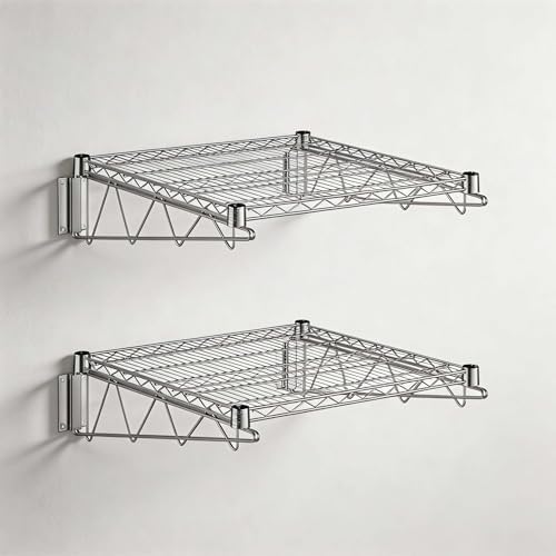 2 Pack 24" x 24" NSF Chrome Wire Wall Mount Shelf, Heavy Duty Metal Wall Mounted Storage Rack, Commercial Kitchen, Stock Rooms Shelving by Zedfire