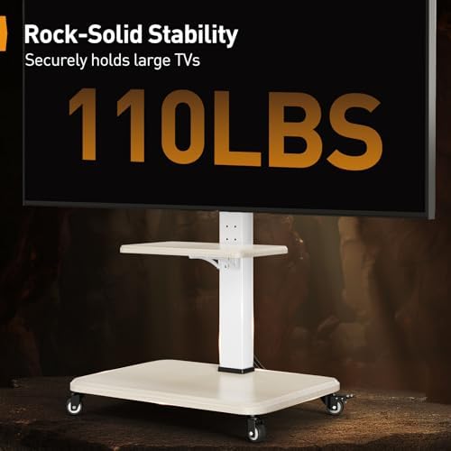 Perlegear Mobile TV Stand with Power Outlet, Tilt & Swivel Rolling TV Cart for 32-75 inches TVs up to 110 lbs, Height Adjustable Rolling TV Stand White with Wheels, Max VESA 600x400mm, PGTVMC17W - Image 5