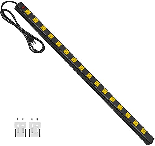 JUNNUJ Long Metal 16 Outlet Wide Spaced Power Strip, Yellow, 6 FT Cord by JUNNUJHome