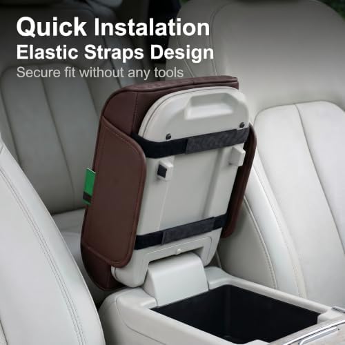 Car Armrest Cushion, Center Console Cover Pad with Cup Holder, Storage Box & Card Organizer, Breathable Pattern Armrest Support Pad, Universal for Most Cars SUVs Trucks (Coffee) - Image 5