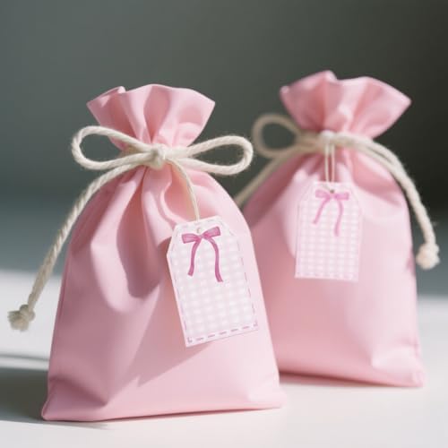 100Pcs Coquette Pink Bow Gift Tags with String Pink Buffalo Plaid Large Gift Tag with 65Ft White String Paper Gift Tag for Coquette Bow Baby Shower Birthday Bachelorette Wedding Gift Wrap Tag - Image 4
