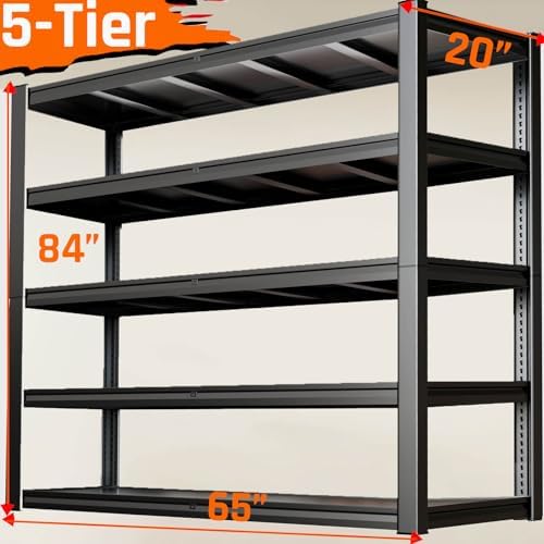 5 Tier Storage Shelves, 65" W Garage Shelving Heavy Duty Metal Adjustable Garage Shelves, Shelving Units Industrial Shelving for Warehouse, 65" W x 20" D x 84" H,Black - Image 3