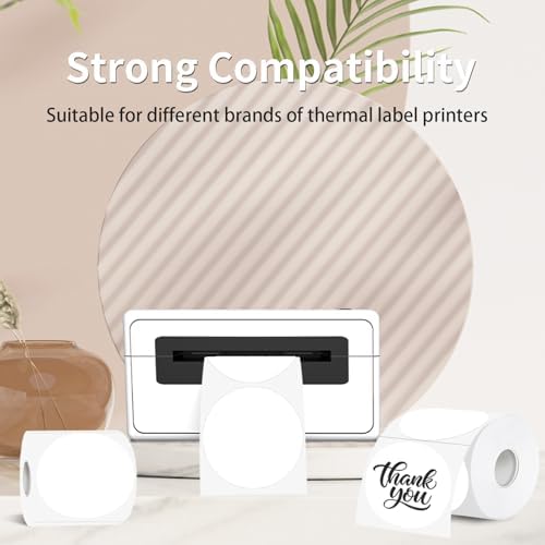 3 Inch Thermal Label,White Round Thermal Printer Label,Waterproof Thermal Stickers for DIY Logo Design,Name Tag,Thanks Card 300 Labels/Roll (White) - Image 3