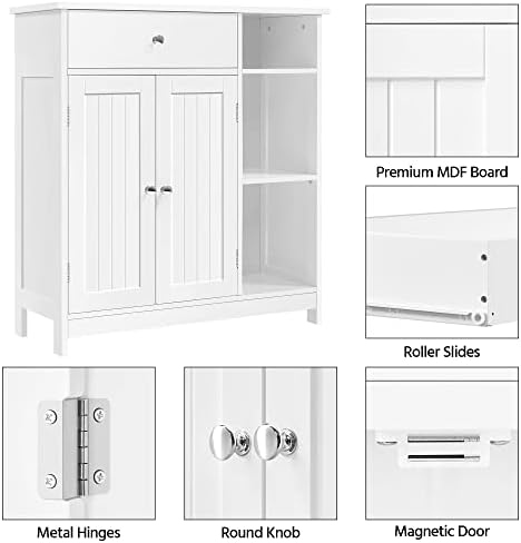 Yaheetech Bathroom Storage Cabinet with Drawer and 2 Beadboard Doors, White - Image 6