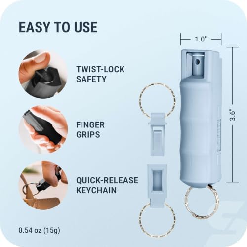 Sabre Pepper Spray with Quick Release Keychain for Self Defense – Maximum Police Strength OC Spray with UV Marking Dye, Twist Lock Safety, Finger Grip, 10‑Second Spray, 14‑ft Range, Made in USA - Image 6