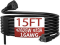 Skrizcable 16/3 15 FT Indoor Extension Cord Flexible, Black Power Cord by Skrizcable