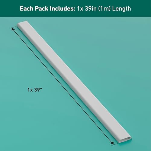 D-Line TV Wall Mount Cord Hider, Hide Mounted TV Cables, Wire Covers, Self Adhesive Cover for Cords, Paintable, Low Profile, Seamless Cable Raceway - 2.36in W x 0.59in H x 39in L - White - Image 4