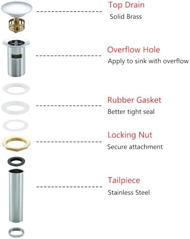Bathroom Basin Sink Push Button Drain Stopper with Removable Brass Strainer Basket, With Overflow Chrome Push Pop Up Drain Assembly Polished Chrome,83606-1C. - Image 3