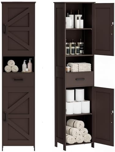 Homhedy 67" H Tall Bathroom Storage Cabinet with Barn Doors and Drawer by Homhedy
