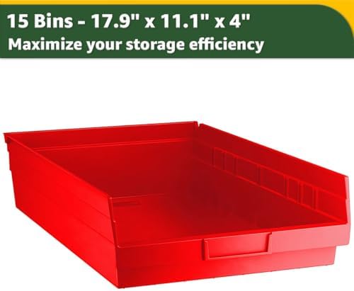 18" x 36" x 74" Heavy-Duty Commercial Chrome Shelving Unit with 15 Red Storage Bins - Metal Wire Utility Shelf for Tool, Office, Garage, and Warehouse Organization - Durable Storage Cabinet - Image 3