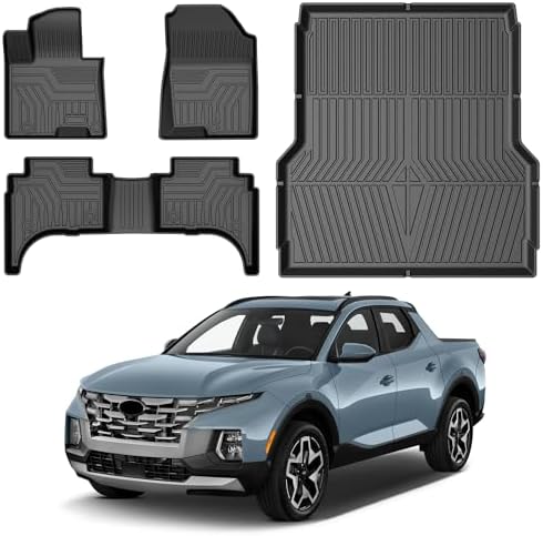 Powerty Floor Mats Truck Bed Mat for 2022-2026 Hyundai Santa Cruz All Weather 3D TPE Anti-Slip Protection, 1st & 2nd Row Set with Truck Bed Liner Accessories by Powerty