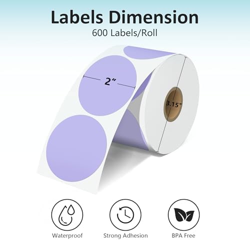 JOYIT 2'' Purple Thermal Labels - 600pcs Round Thermal Printer Labels - Image 3