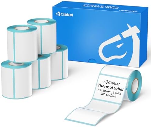CLABEL 40x30mm (1.57"x1.18") Thermal Labels Stickers 6 Rolls White by CLABEL