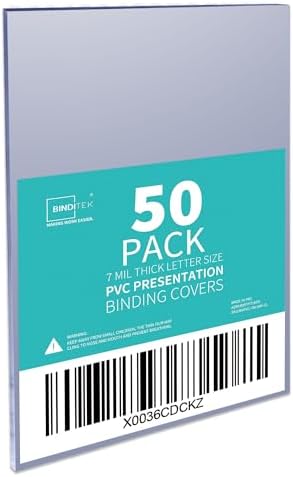 Binditek 50 Pack 7 Mil PVC Binding Presentation Covers, 8.5 x 11 Inches, Letter Size, Square Corners, Un-Punched, Office Supplies by Binditek
