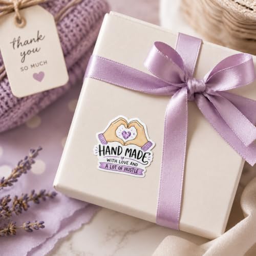 60pcs Handmade with Love and a Lot of Hustle Stickers, Craft Small Business Packaging Labels, Motivational Handmade Brand Stickers for Etsy Sellers, Round 2 Inch - Image 4