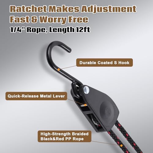 Longer 1/4" Adjustable Rope Hanger 2Pcs 12FT Tie Down Ropes - Image 2