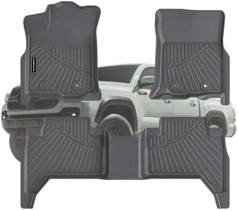 Floor Mats for 2016 2017-2023 Toyota Tacoma (Non Hybrid) -Only fit Double Cab & Automatic Transmission(Non Manual Transmission),TPE All Weather Protection 2 Rows Car Floor Liners by SANBAN-AXE