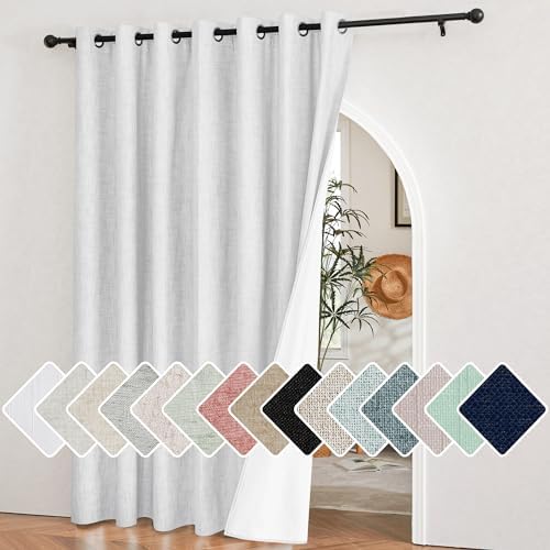 NICETOWN White 100% Blackout Linen Insulated Patio Curtain 84 inch Long - Image 2