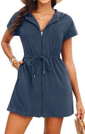 Womens Terry Cloth Cover Up Hooded Swim Cover with Zipper and Pocket by Yonique