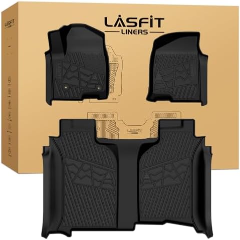 LASFIT Floor Mats 2019-2026 for Chevy Silverado/GMC Sierra 1500, 2020-2026 2500HD 3500HD, Double Cab/Bucket Seat Only, Fit Without Rear Underseat Storage Box, All Weather TPE Custom Fit Floor Liners by LASFIT