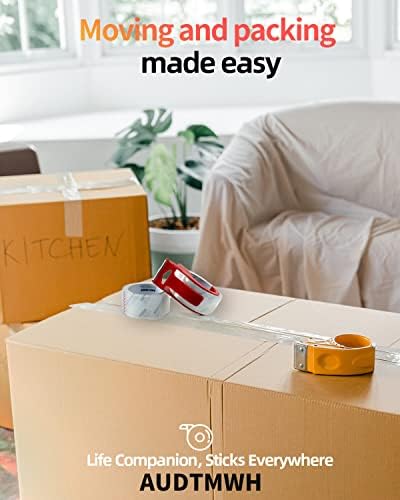 AUDTMWH Packing Tape with Dispenser, 1.88" x 48 Yds, 2 Rolls w/1 Dispenser - Image 6