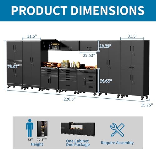 Black Garage Storage Cabinets System 10PCS Workshop Set with Drawers Locking Heavy Duty Rolling Cart with Adjustable Shelves Garage Tool Workbench Cabinets, 10pcs1789 - Image 2