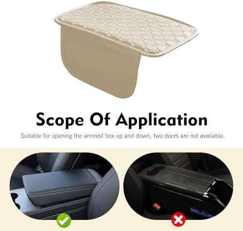 Car Center Console Cover, Leather Waterproof Armrest Cover Protector with 2 Side Storage Bags, 7.87" x 11.8" Comfort Anti-Slip Armrest Seat Box Pad, Universal for Most Cars (Beige) - Image 6