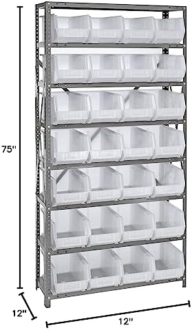 Quantum Storage Systems QSBU-239CL Giant Open Hopper Steel Shelving System, 12" D x 36" W x 75" H, with 8 Shelves and 28 QUS239 Bins, Clear - Image 2