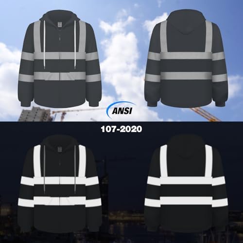 TCCFCCT Hi Vis Hoodies for Men Women Class 3 Safety Jacket Reflective, High Visibility Hoodie for Men Construction, Surveyors, Durable & Dirt-resistant, WL-GREY Strip XL - Image 2