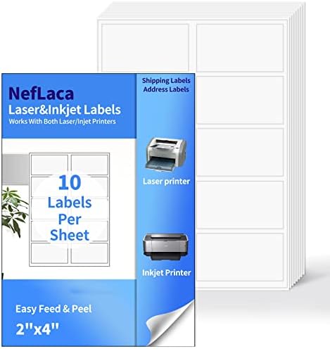 2"x4" Shipping Address Labels, 10-UP Blank Mailing Labels, White Self-Adhesive Customized Stickers for Inkjet and Laser Printer [2000 Sheet, 20000 Labels] by NefLaca