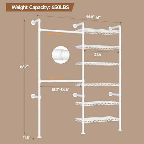 ComfyCorner Wall Mounted Garment Rack, Industrial Pipe Clothing Rack White - Image 2