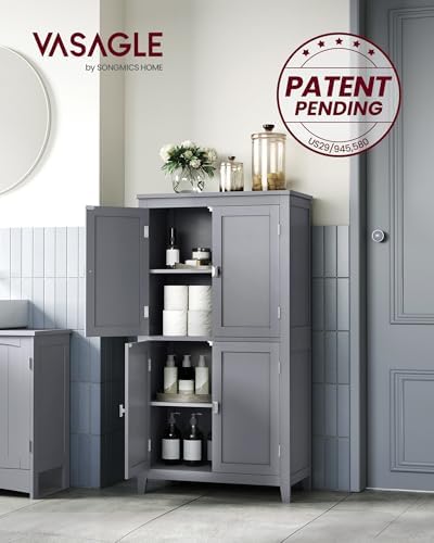 VASAGLE Bathroom Floor Storage Cabinet with 4 Doors, Dove Gray, - Image 4