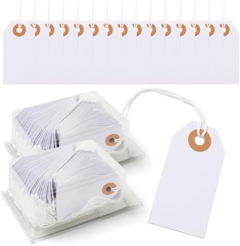 200 Pieces White Sale Tags with String Attached 2.8 x 1.5 inch Sale Tag String Tag with Reinforced Hole Shipping Tags for Office Gift Hang by SBYURE