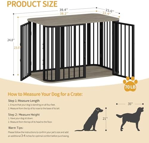 Hzuaneri 39.4'' L Dog Crate Furniture, Wooden Dog Kennel Indoor Dogs Cage - Image 2